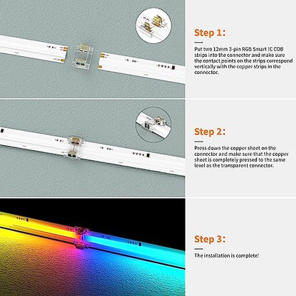 PAUTIX 12mm 3-Pin Connectors for RGB Smart IC COB LED Strip Lights,Solderless Terminal Connection Kit,Dual-End Extension,Strip to Male Plug,Gapless,Strip to Wire Connectors,24V 12V 5V LED Light Strips - size: Connector Kit
