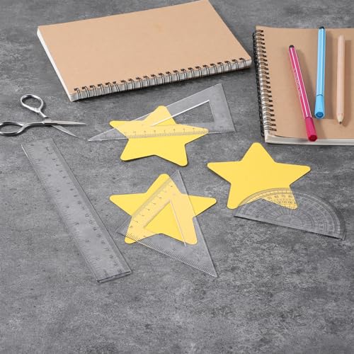 4 Pcs Math Geometry Set Transparent Plastic Ruler Kit with 8 Inch Straight Rulers, Triangular Ruler, Protractor, Clear Measuring Tools for Office and Drafting