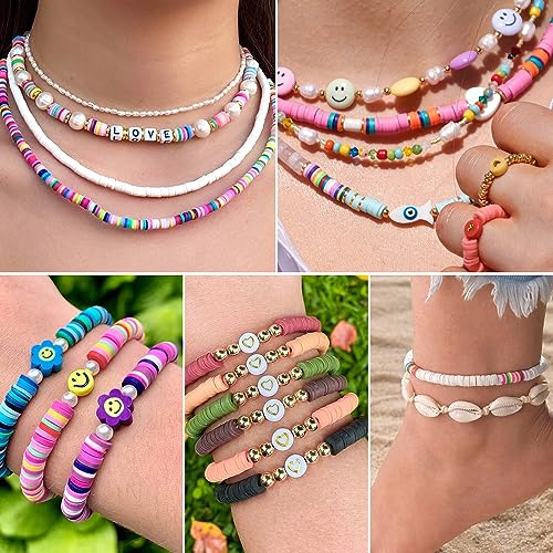 JMUQ 50 Strands Clay Beads, 50 Colors Flat Preppy Polymer Clay Heishi Beads with Letter Beads for Friendship Bracelets Jewelry Making Kit, DIY Arts and Crafts - color: Color2