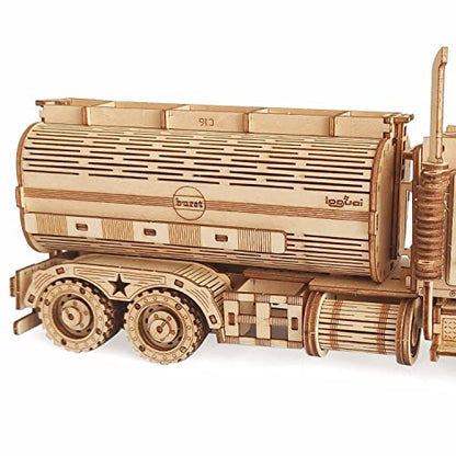 3D Wooden Tank Truck Puzzle, Wood Crafts DIY Assembly Mechanical Truck Model Kits, Wooden STEM Brain Teaser Puzzles, Christmas Birthday Gifts for Adults & Teens - color: Tank Truck
