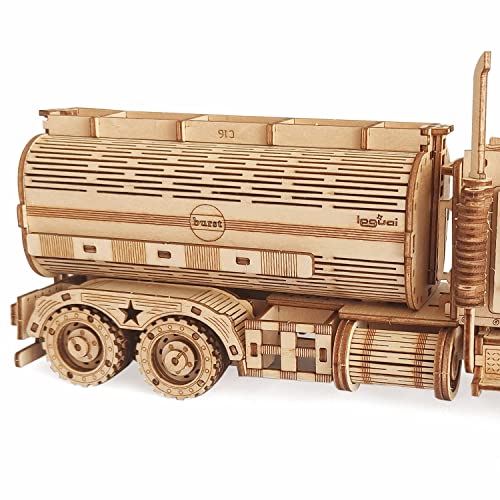 3D Wooden Tank Truck Puzzle, Wood Crafts DIY Assembly Mechanical Truck Model Kits, Wooden STEM Brain Teaser Puzzles, Christmas Birthday Gifts for Adults & Teens - color: Tank Truck