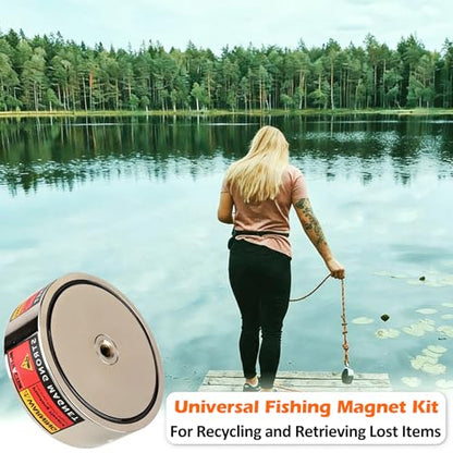 MUTUACTOR Fishing Magnet Kit Heavy Duty,Super Strong 2000lbs Double Sided Neodymium Magnet,Φ3.81”Permanent Rare Earth Magnets Fishing with 65FT Rope Gloves for Hunting Retrieval Underwater Searching - style: 2000lb Magnet(Double Sided) with Box--Φ 3.81"