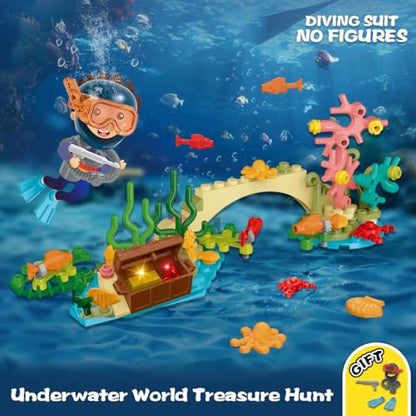 HiWEEGO City Floatable Boat Building Set with LED Light - Ocean Arctic Explorer Ship Building Block Kit with Helicopter, Sub Exploration Toy Adventure Set Birthday Gift for Kids Boys Girls 6 7 8 9 10+
