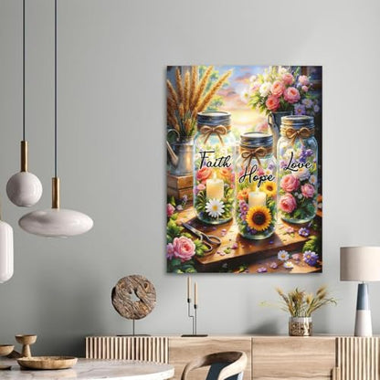 ICYANART Inspirational Diamond Painting Kits for Adults, Flower Diamond Art - color: Faith Hope Love