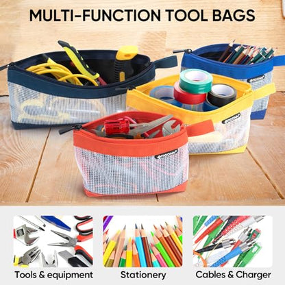 TICONN 6PK Tool Pouches with Zipper, Waterproof 1680D Oxford Small Tool Bag - size: Clear, 6 Pack Combo