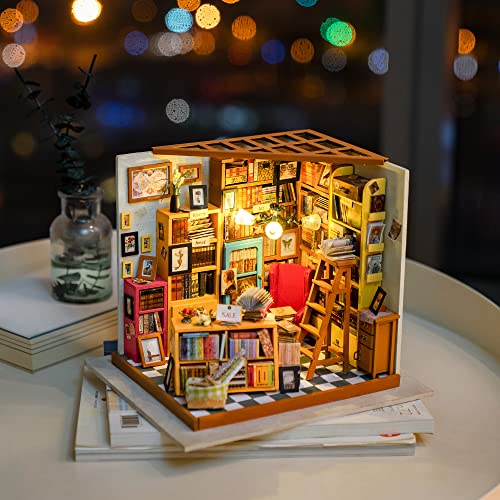 ROBOTIME DIY Miniature House Kit Miniature Dollhouse Kit Tiny House Kit for Adults Library House Kits Best Birthday Gifts for Teens(Sam's Study) - color: Sam's Study
