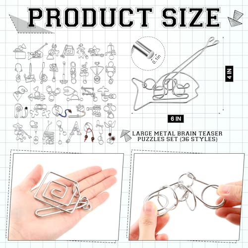 Metal Brain Teasers Set, Steel Iq Games with Pouch, Hard - style: Hard