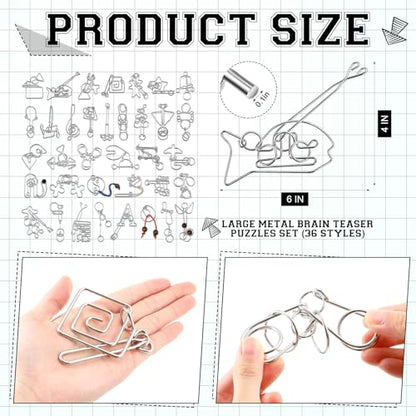 Metal Brain Teasers Set, Steel Iq Games with Pouch, Hard - style: Hard