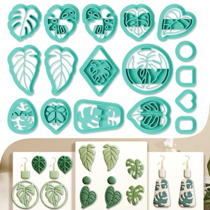 17Pcs Monstera Leaves Polymer Clay Cutters Tropical Leaf Polymer Cutter for Clay Earrings Making Festival Jewelry DIY - color: Monstera Leaves