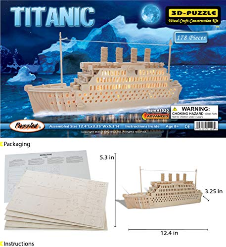 Puzzled 3D Puzzle Titanic Wood Craft Model Construction Kit, 178 Pieces