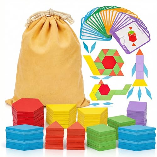 LovesTown 209 PCS Shapes Wooden Pattern Blocks for Kids - size: 230