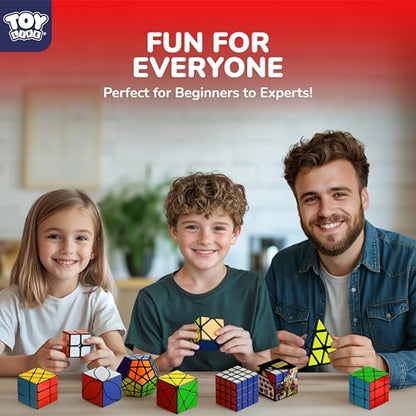 STEAM Life Speed Cube Set 10 Pack, Variety of Shapes & Difficulty Levels – Includes 2x2, 3x3, 4x4 Pyramid, Mirror, Megaminx & More – Smooth & Fast Turning Puzzle Cubes for Kids & Adults, Ages 8+ - color: 10pc
