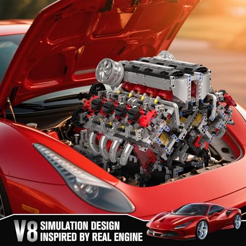 Mould King 10130 V8 Engine Model kit that Runs, Build Your Own Cars Combustion Battery/Motor Blocks Sets, STEM Toy Gift for Adults 14+ Teens, Engineering Toys for Display Collection(2718 Pcs) - style: V8 Engine