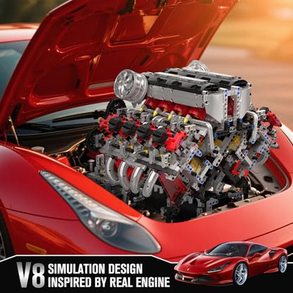Mould King 10130 V8 Engine Model kit that Runs, Build Your Own Cars Combustion Battery/Motor Blocks Sets, STEM Toy Gift for Adults 14+ Teens, Engineering Toys for Display Collection(2718 Pcs) - style: V8 Engine