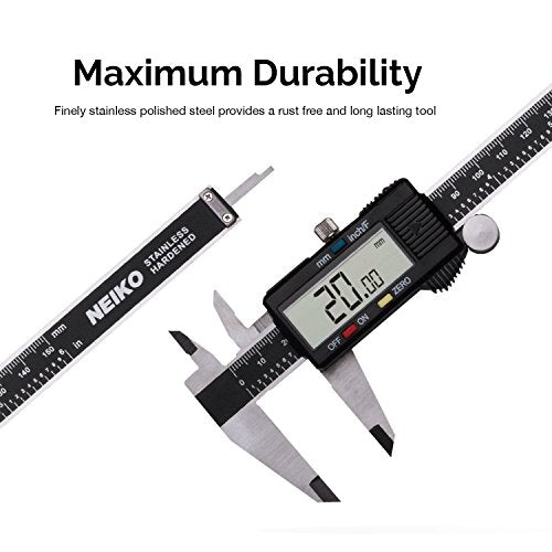 NEIKO 01408A 8” Electronic Digital Caliper Extra Large Display | 0-8 Inches | Inch/Fractions/Millimeter Conversion | Polished Stainless Steel - size: 8 Inch, style: Stainless Steel