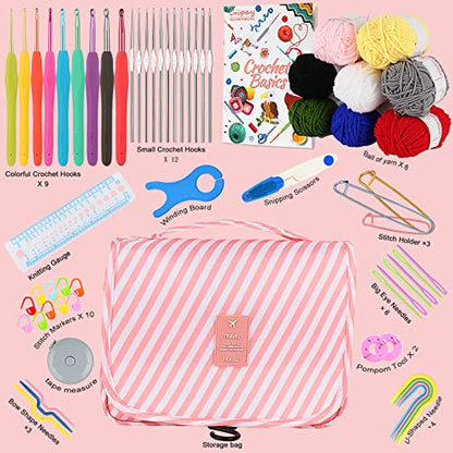 Coopay 63 Pcs Crochet Kit for Beginners, All-in-One Crochet Starter Kits - color: Pink Stripes