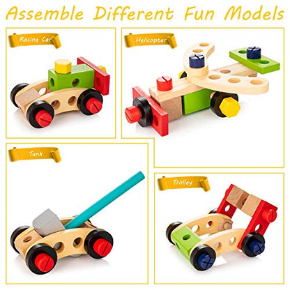 WOODMAM Wooden Kids Tool Set, 37Pcs Learning Construction Toy with Tool Box, Montessori Educational Building Toys Gift for 3+ Years Old Boys Girls - style: Standard