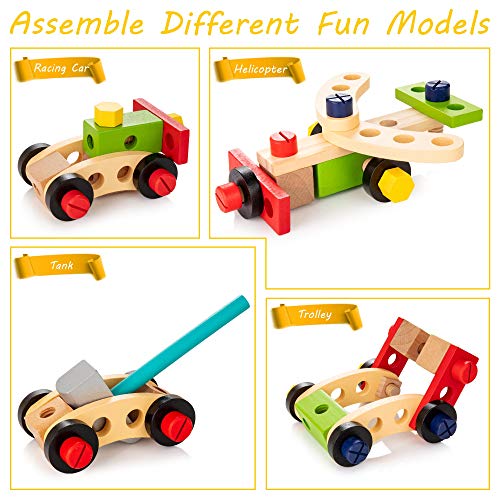 WOODMAM Wooden Kids Tool Set, 37Pcs Learning Construction Toy with Tool Box, Montessori Educational Building Toys Gift for 3+ Years Old Boys Girls - style: Standard