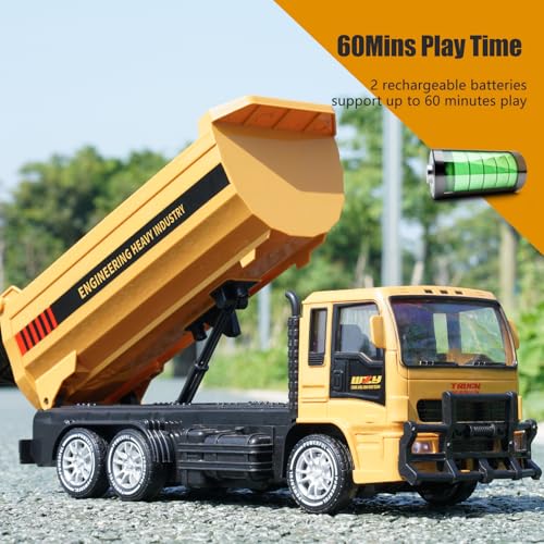 Jiakora Remote Control Dump Truck for Kids, 2.4GHz RC Construction Vehicle with LED Lights, 45° Dumping Function, 2 Rechargeable Batteries, Toy Truck for Boys Girls 3 4 5 6 7 8 Years Old - style: Dump Truck