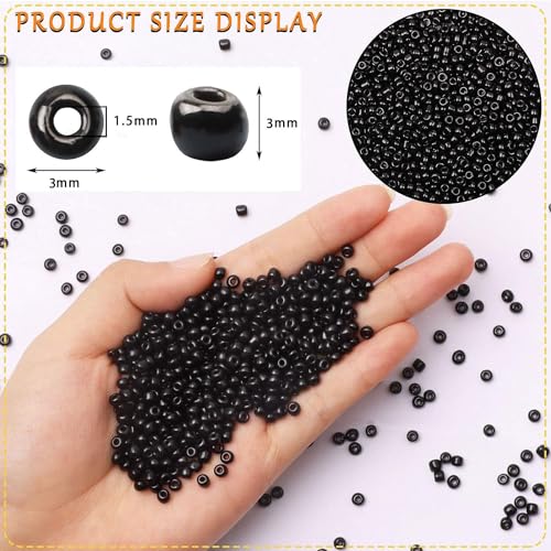 5000pcs Black Glass Seed Beads Bulk, Small Tiny Waist Spacer Beads for Bracelet, Necklace Jewelry Making, DIY Craft Projects(3mm 8/0) - color: Bright Black, size: 3mm
