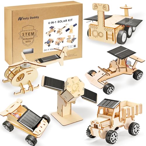 6-in-1 Solar STEM Wooden Building Kit for Kids Ages 6-14