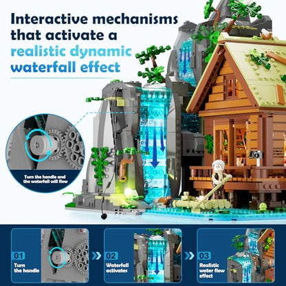Lumibricks Waterfall-Cabin Lighting Building Set, 2539 Pcs Landscape Set