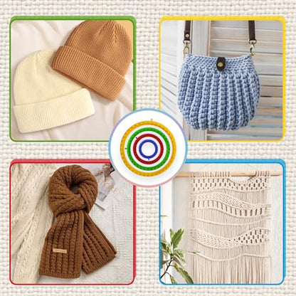 Cesilili Beginner Knitting Loom Set (4/6/8/10in) with 4 Pompom Makers