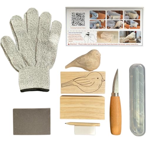 Wood Carving Kit for Beginners, Essential Wood Whittling Kit for Beginners, Knife Tools Accessories, Balsawood and Basswood Blocks, Bird Carving Video Tutorial, DIY Kits for Adults Hobbies