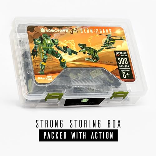 JITTERYGIT Robot Army Buildable Mech Soldier Glow in The Dark Gift Toy Set, Helicopter Military Creative STEM Project, Dinosaur Building Bricks Kit for Kids Ages 6-11 Years Old - style: Army Robot