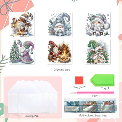 DDGYP 6pk Gnomes Diamond Art Cards w/Envelopes, DIY Xmas Kit for Adults - color: Dwarf 3