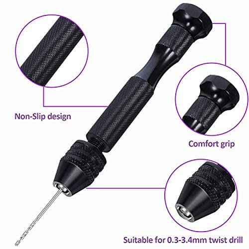 Mudder 36 Pcs Pin Vise Hand with Drill Micro Bits Set(Black) - color: Multicolor
