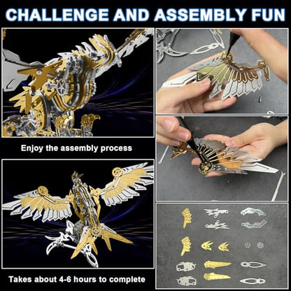 3D Metal Puzzles for Adults, 3D Metal Model Kits, 3D Puzzle Mechanical Eagle Models Kits for Men Teens and Students - color: Gold