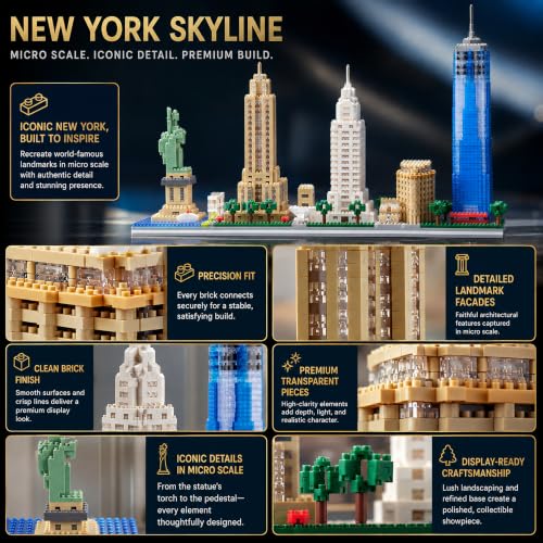 New York Skyline Architecture Micro Mini Building Block Set 3452Pcs - style: New York Skyline