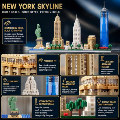 New York Skyline Architecture Micro Mini Building Block Set 3452Pcs - style: New York Skyline