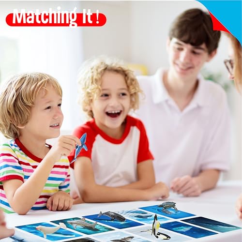 12 PCS Plastic Marine Animal Figurines with 12 Introduction Flashcards, Ocean Animals Learning Recognition Cards Realistic Undersea Animal Figures Educational Learning Toy Set for Kids, Classroom - style: Marine Animal Set (including cards)