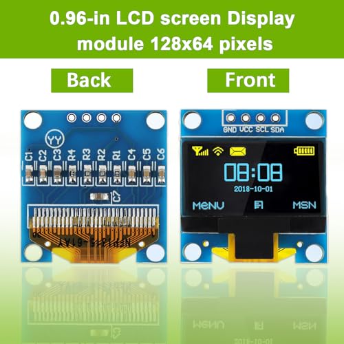 5 Pack 0.96 inch OLED IIC Display Module 128x64 Pixel Mini Self-Luminous Display Screen Board for Arduino Projects Raspberry Pi with Wire(Blue and Yellow) - color: Blue and Yellow