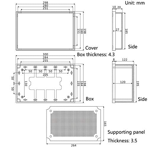 Zulkit Junction Box ABS Plastic Dustproof Waterproof IP65 Electrical Boxes Hinged Shell Outdoor Universal Project Enclosure Grey Clear Cover With Mounting Plate 11.8 x 7.9 x 6.3 inch (300x200x160mm) - size: 11.8" x 7.9" x 6.3"