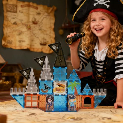 Bmag Magnetic Tiles for Kids,32 PCS Pirate Set with 3D Magnet Building Blocks, STEM Educational Toys for Preschool Learning, Gift for Boys & Girls Age 3 4 5+ - size: 32Pcs