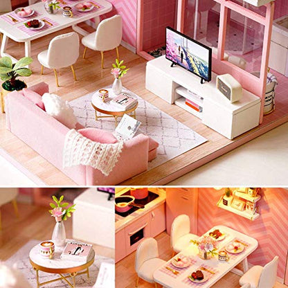 MAGQOO 3D Wooden Dollhouse Miniature DIY House Kit with Furniture,1:24 DIY Dollhouse Kit Dust Proof Included (Dream Angel) - color: Dream Angel