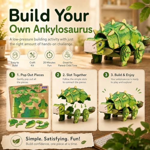 MierEdu Build 'N' Sound 3D Puzzle for Kids, Animal Puzzle with Sound Module, Educational STEM Craft Kit, FSC Paper Model Building Toy Gift for Ages 6+ - color: Ankylosaurus