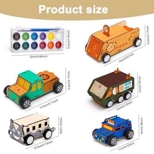 Minyaluck 5 Wooden Cars Craft Kit-Build Paint Wooden Crafts