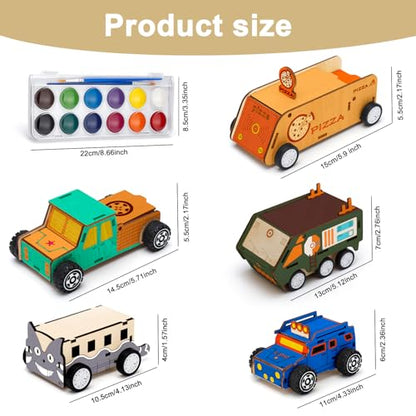 Minyaluck 5 Wooden Cars Craft Kit-Build Paint Wooden Crafts