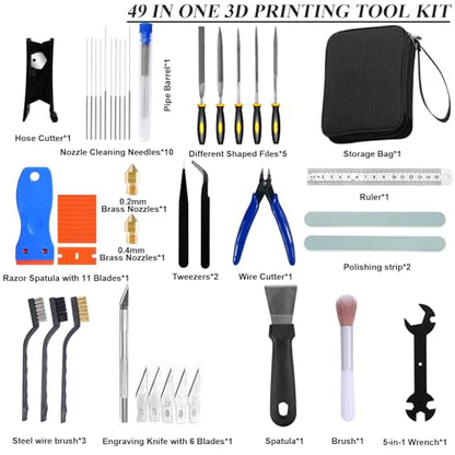 3D Printer Tools Kit, 49Pcs 3D Printing Tool Set for FDM & SLA Printers - size: Medium