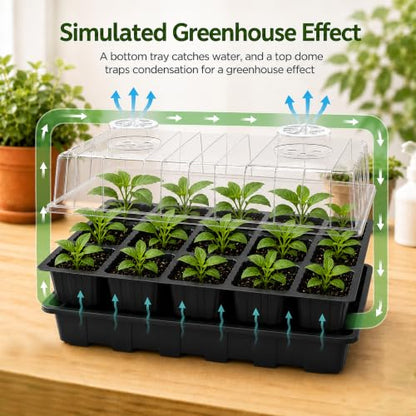 Gardzen 5 Pack Seed Starter Trays with Vented Domes 150 Cell Black - size: 15-Cell Black 10-Pack