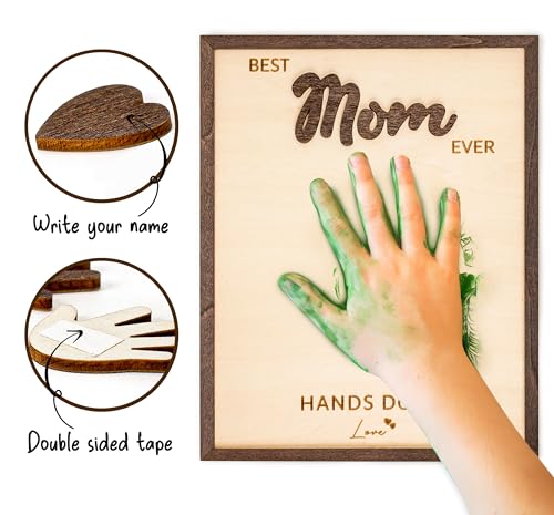 10" Craft Custom Mothers day gifts for mom from daughter / son - Personalized Best Mom Ever Hands Down Sign – Gifts for Mom from kids - Diy mothers day craft Handprint Gift from Kids, Personalized Best mom ever gifts - color: Momhand1