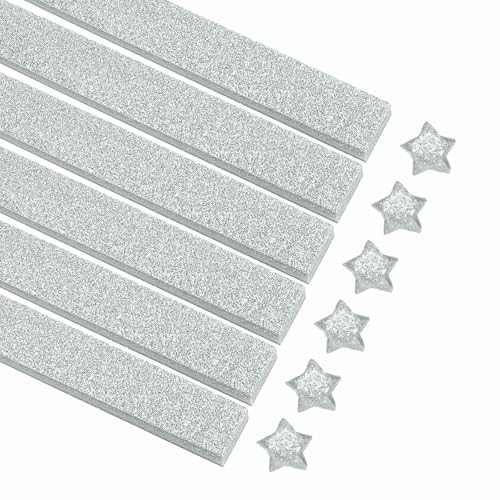 MECCANIXITY 200 Sheets Origami Paper Glitter Stars Papers Silver Fold Paper for Beginner Arts Crafts Projects,0.4 x 8.7 Inch - color: Silver