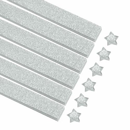 MECCANIXITY 200 Sheets Origami Paper Glitter Stars Papers Silver Fold Paper for Beginner Arts Crafts Projects,0.4 x 8.7 Inch - color: Silver