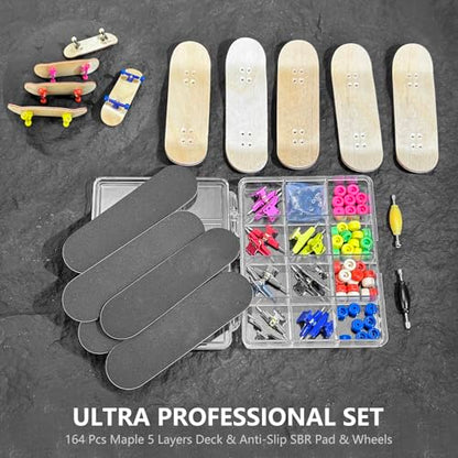 Premium Wooden Fingerboard Deck - Includes Prolific Foam Tape & Multicolour Wheels, The Classic - 30mm x 100mm - Pre-Drilled Holes Size (164PCS Finger Skateboard DIY Set) - color: 164pcs Finger Skateboard Diy Set