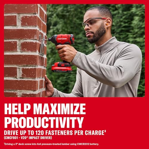 CRAFTSMAN V20 Cordless Drill Driver and Impact Driver, 2 x 2Ah Lithium Ion Battery and Charger, Two Power Tools, 1700 RPM 1/2 In. Electric Drill, 1800 Torque 1/4 Impact Screwdriver (CMCK201D2) - style: NEW 2 Tool Combo Kit