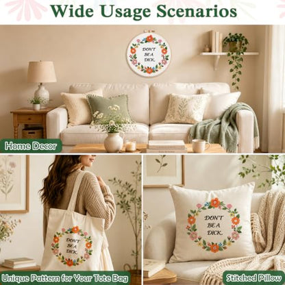 Louise Maelys Funny Quote Embroidery Kit for Beginners, Floral DIY Craft - color: Funny Quote